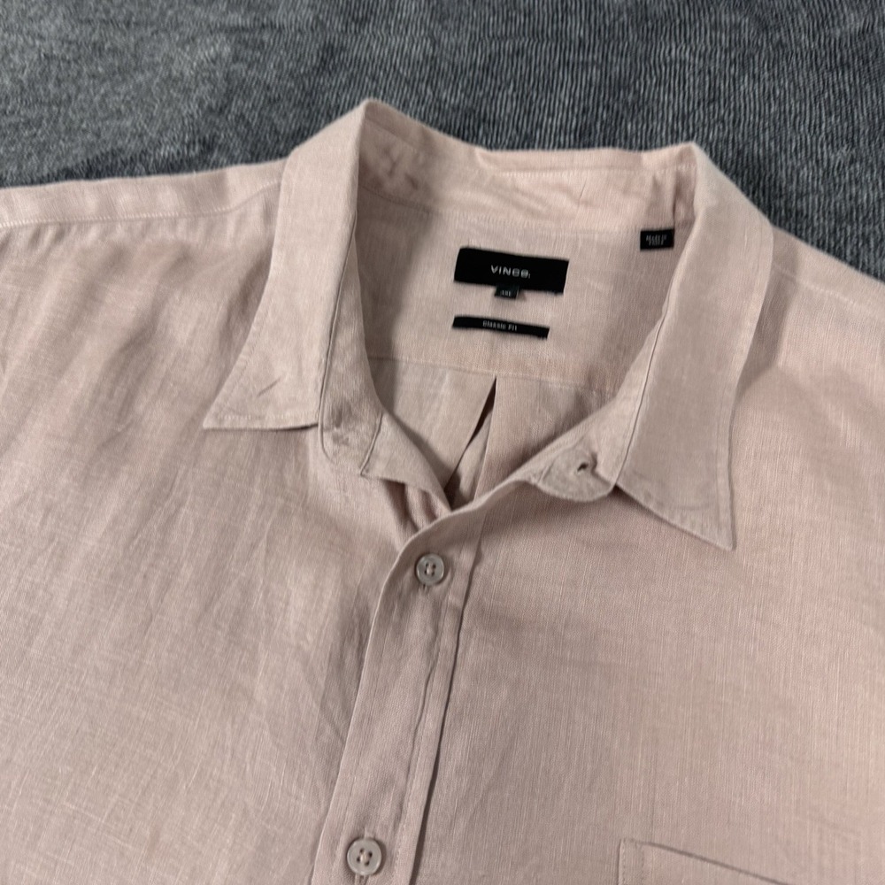 Vince Men's XXL 100% Linen Short Sleeve Button Up Shirt Pink